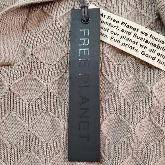 NWT FREE PLANET SZ L Men's Short Sleeve Pullover Polo Sweater Shirt Brown - Picture 8 of 11